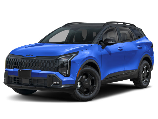 A blue 2026 Kia Sportage SUV with a sleek design, featuring dark wheels and a black roof.